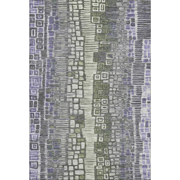 Mayfield Premium Machine Washable Abstract AMF2268 Purple 3 ft. x 5 ft. Area Rug