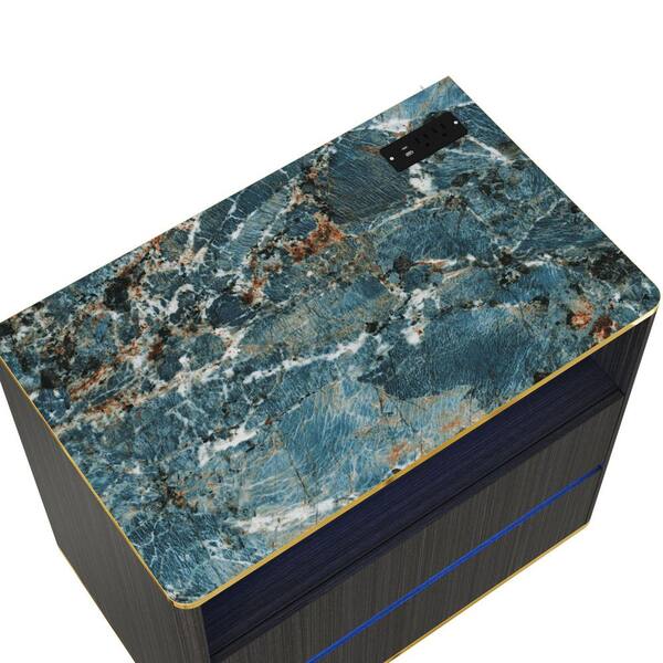 FUFU&GAGA Dark Gray Wood Grain 2-Drawer 31.5 in. W Rectangle Side
