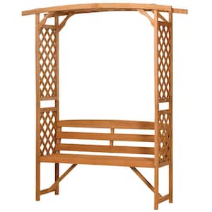 63 in. 3-Person Brown Wood Outdoor Bench Patio Garden Bench Arbor with Pergola and 2-Trellises for Climbing Plants