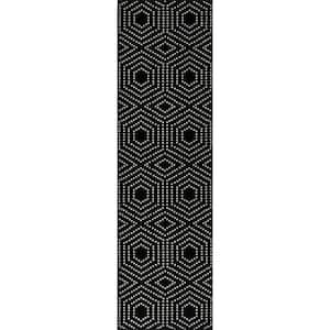 Tecopa Kaharie Black 2 ft. 3 in. x 7 ft. 6 in. Geometric Polypropylene Indoor/Outdoor Area Rug
