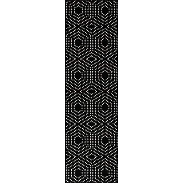 LOOMAKNOTI Tecopa Kaharie Black 2 ft. 3 in. x 7 ft. 6 in. Geometric Polypropylene Indoor/Outdoor Area Rug