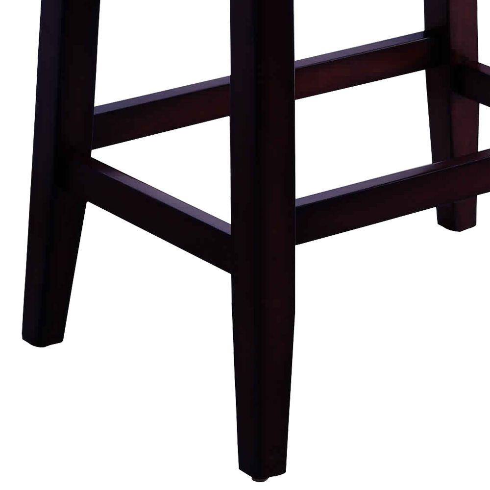 Black and Brown Button Tufted Saddle Seat Wooden Stools, Set of 2