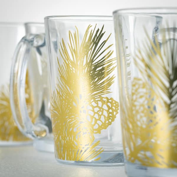 Sullivans 12 oz. Gold Pine Glass Mug - Set of 4, Clear