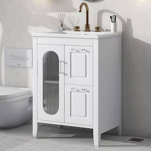 24 in. W x 18.3 in. D x 33.2 in. H Freestanding Bath Vanity in White with White Ceramic Top Single Basin Sink
