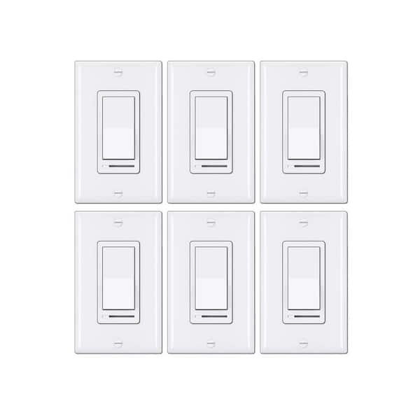 Lukyamzn White Rocker Dimmer Switch for Dimmable LED, Halogen and Incandescent Bulbs, Single-Pole or 3-Way (USP-LS02-6PK) 6-Pack