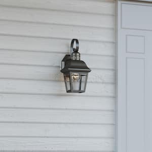 Andover Collection 1-Light Antique Bronze Clear Beveled Glass Farmhouse Outdoor Small Wall Lantern Light