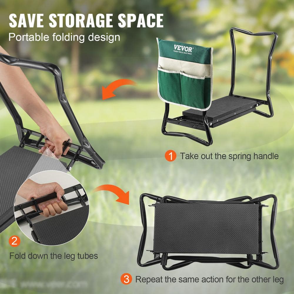 Green and Black Foldable Garden Kneeler and Seat with Tool Bag