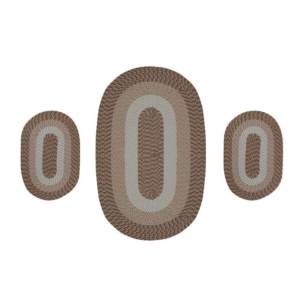 Country Braid Collection 3-Piece Straw Stripe 100% Polypropylene Reversible Area Rug Set - (20"x30"/36"x60"/20"x30")