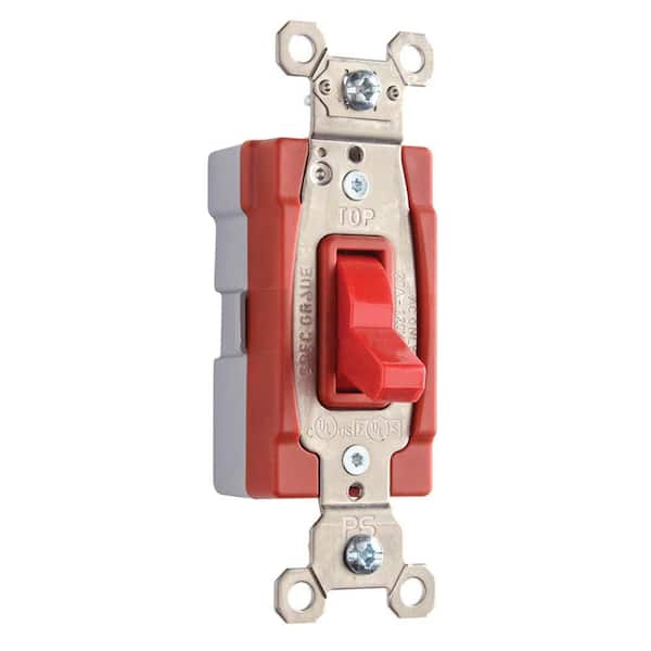 PlugTail 20 Amp 3-Way Industrial Extra-Heavy Duty Toggle Light Switch Red