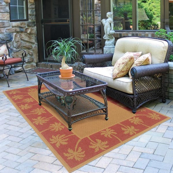 Beige 6 ft. x 9 ft. Loomed Border Polypropylene Rectangle Indoor/Outdoor Area Rug