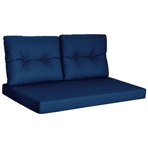 48 in. x 24 in. Navy Waterproof and UV-Resistant Olefin Outdoor Loveseat Cushion Set