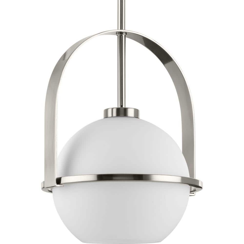 Delayne Collection 12.37 in. 1-Light Brushed Nickel Pendant Light with Etched Opal Shade Modern for Kitchen price history on PriceWatchPro