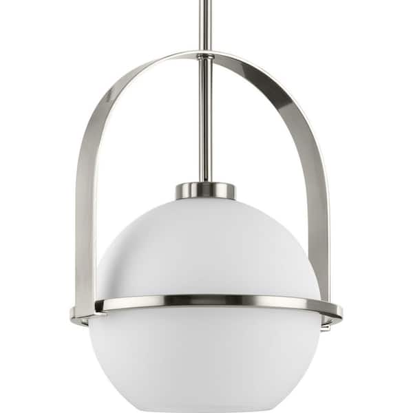 Progress Lighting Delayne Collection 12.37 in. 1-Light Brushed Nickel Pendant Light with Etched Opal Shade Modern for Kitchen
