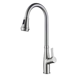 Single Handle Pull-Down Sprayer Bathroom Faucet With Deck Plate in Brushed Nickel