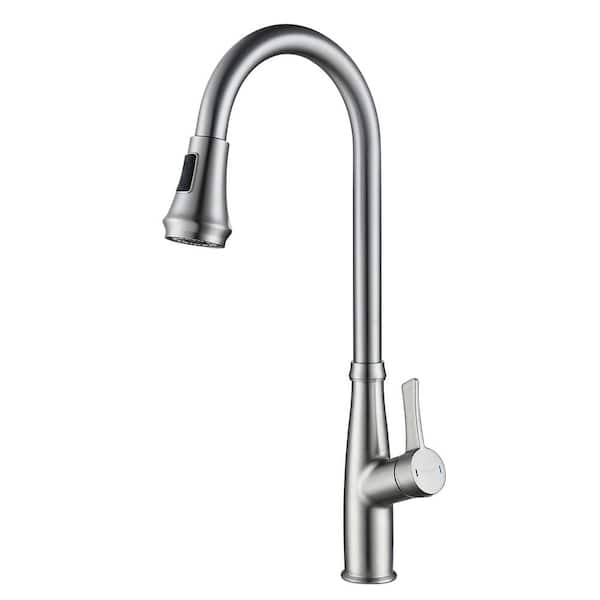 Dimakai Single Handle Pull-Down Sprayer Bathroom Faucet With Deck Plate in Brushed Nickel