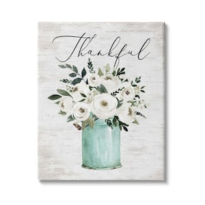 Thankful Phrase Ranunculus Bouquet Milk Tin By Lettered and Lined Unframed Print Abstract Wall Art 36 in. x 48 in.