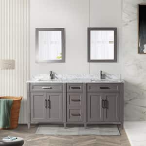 Savona 72 in. W x 22 in. D x 36 in. H Bath Vanity in Grey with Vanity Top in White with White Basin and Mirror