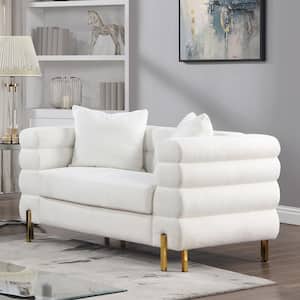 Marvela 56.5 in. White Boucle Fabric 2-Seater Loveseat with Horizontal Tufting