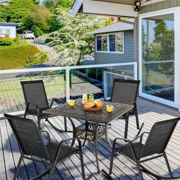 Costway Black Metal Outdoor Rocking Chair HCST02154 The Home Depot