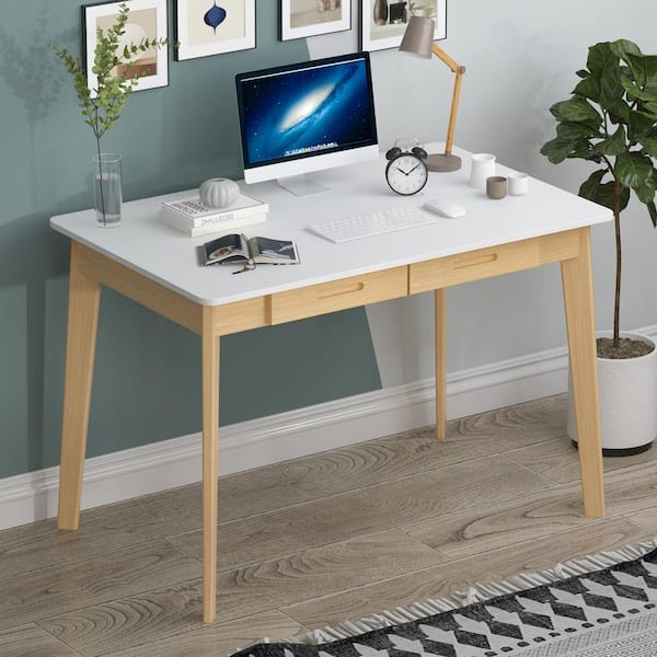 FUFU&GAGA 39.4 in. W-29.5 in. H White MDF Computer Desk with