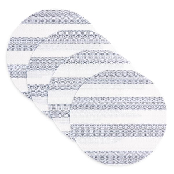 Basic Cabana Stripe 15 in. Navy Blue and White Polyester Indoor/Outdoor Placemat (Set of 4)"