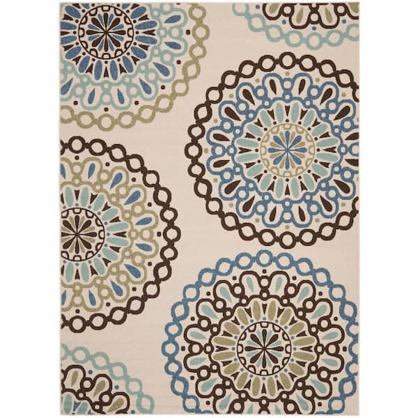 SAFAVIEH Veranda Cream/Blue 8 ft. x 11 ft. Floral Indoor/Outdoor Patio  Area Rug
