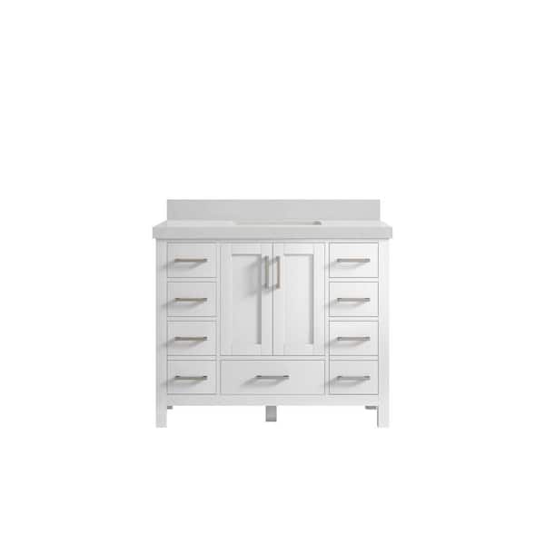Willow Collections Malibu 42 in. W x 22 in. D x 36 in. H Bath Vanity in White with 2 in. Carrara Quartz Top