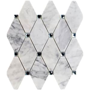 Mirage Lozenge Asian Statuary 11.25 in. x 10.5 in. x 8 mm Marble and Glass Wall Mosaic Tile