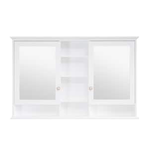 55 in. W x 35 in. H Rectangular White Wood Surface Mount Medicine Cabinet with Mirror and Shelves, 2-Soft Close Doors