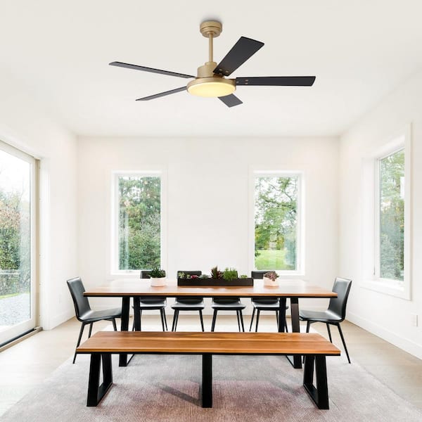 52 in. Indoor Color Changing Integrated LED Gold 6-Speed DC Ceiling Fan with Light and Remote Control