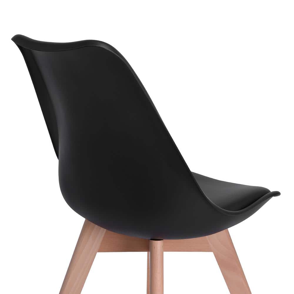 Set of 4 Black Upholstered Leather Side Chairs with Wood Legs