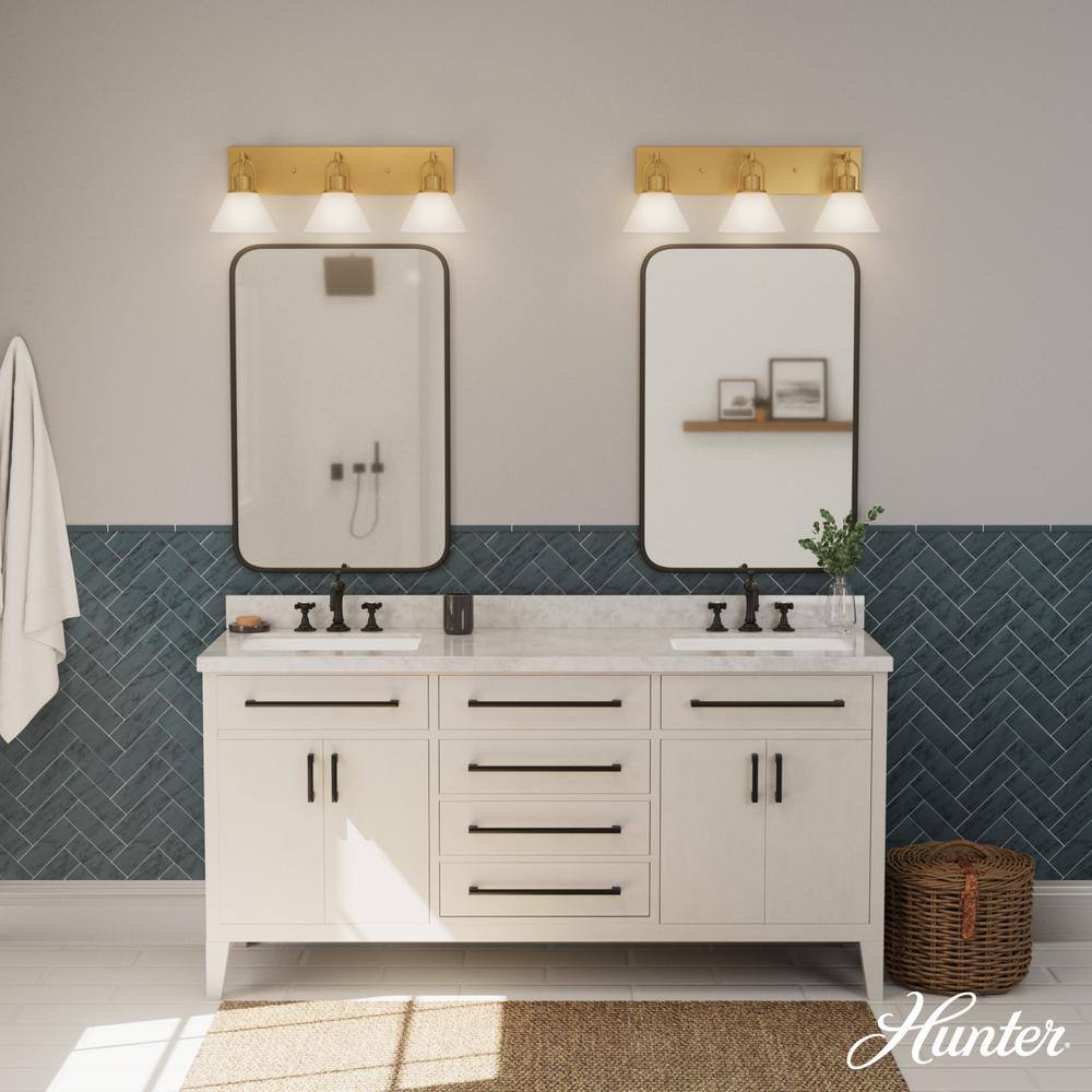 Luxe Gold 27.25" Dimmable 3-Light Vanity with White Glass Shades