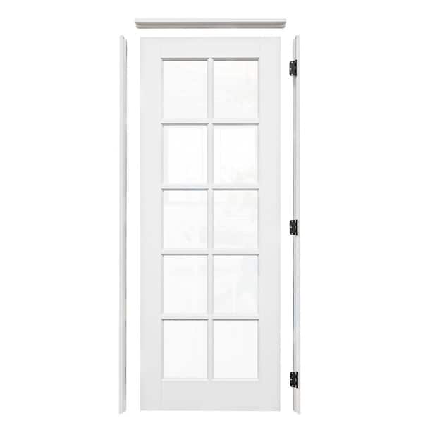 ARK DESIGN 30 in. x 80 in. 10-Lite Clear Glass Left Handed White Solid Core MDF Door Kit with Quick Assemble Jamb
