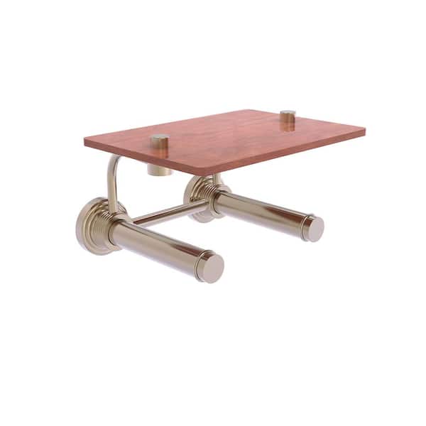 Allied Brass Waverly Place 2-Roll Toilet Paper Holder with Wood Shelf in Antique Pewter