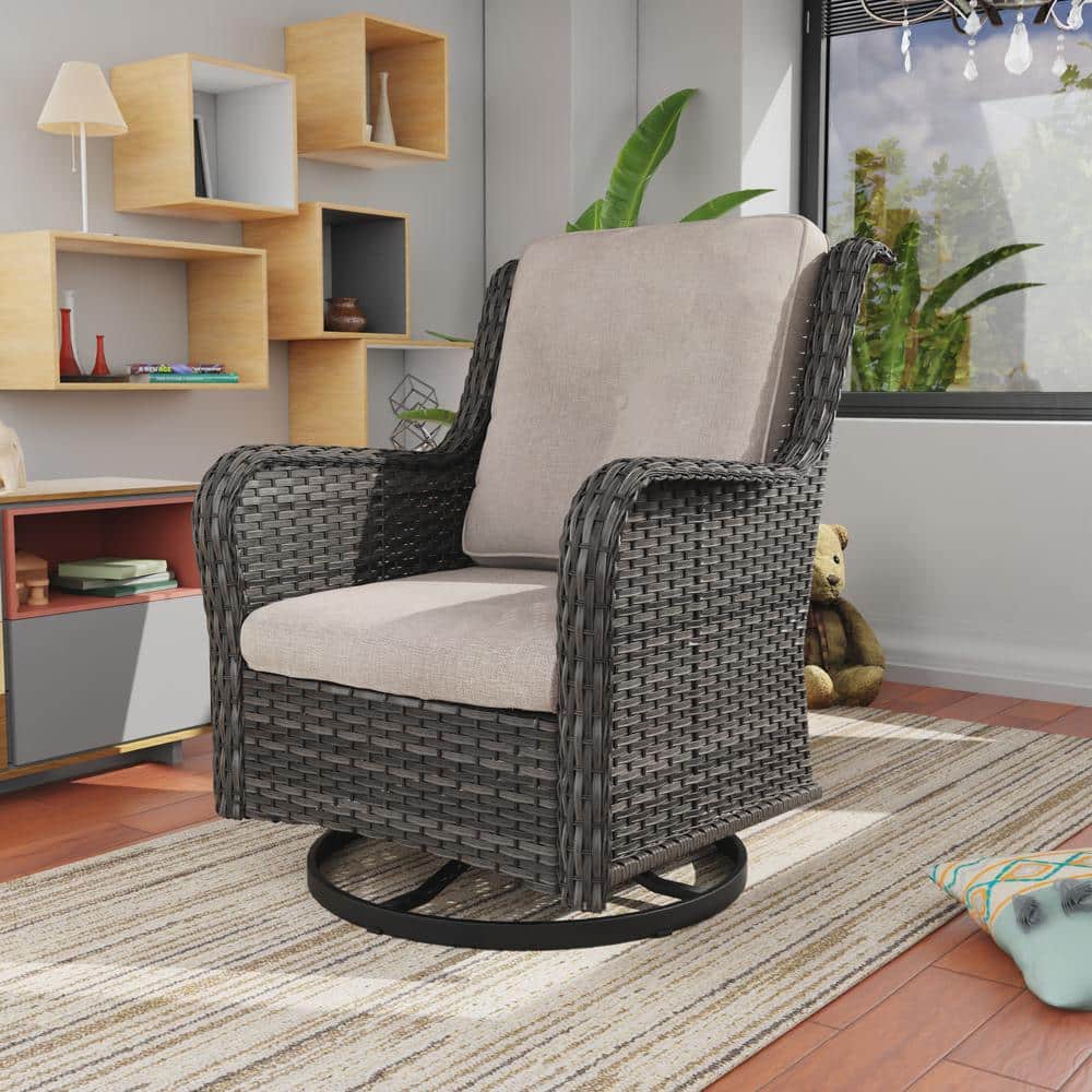 Modern Beige Steel Rocking Dining Armchair with Cushions