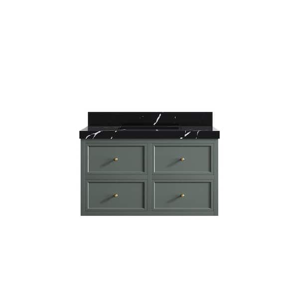 Willow Collections Roswell 36 in. W x 22 in. D x 36 in. H Single Sink Bath Vanity in Pewter Green with 2 in. Calacatta Black qt. Top