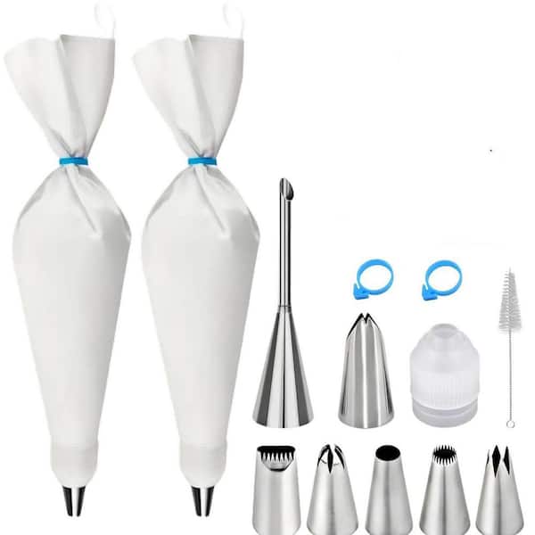 16 Inch Reusable Cotton Pastry Bag Kit with Frosting Tips Couplers Puff Tip for Cake Decorating Baking