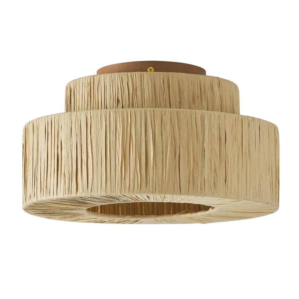 11.02 in. 1-Light Boho Hand Woven Semi-Flush Mount Farmhouse Island Close t