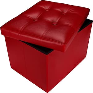 Modern Red Wood Outdoor Ottoman with Cushion