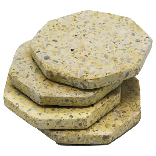 4-Piece White and Yellow Chips Terrazzo Octagonal Coasters 53360