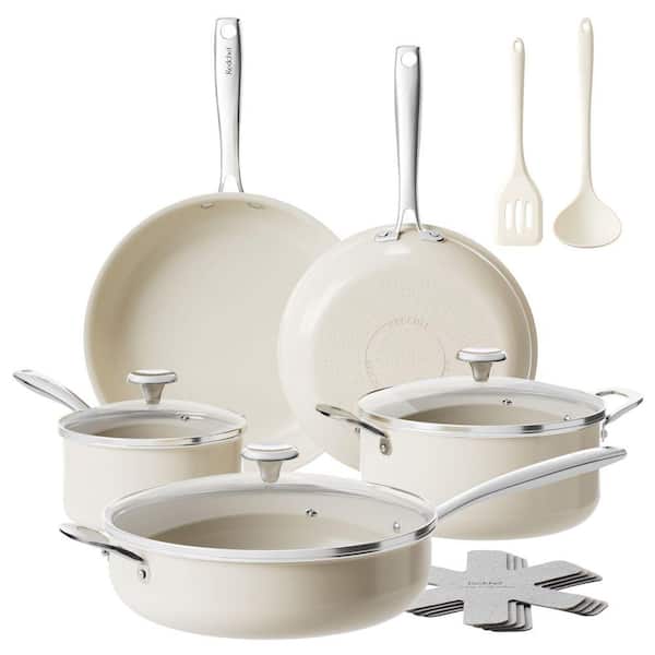 6qt. Ceramic Nonstick Cookware Set, 14-Piece Pots and Pans Set, Induction Compatible, Stainless Steel Handle