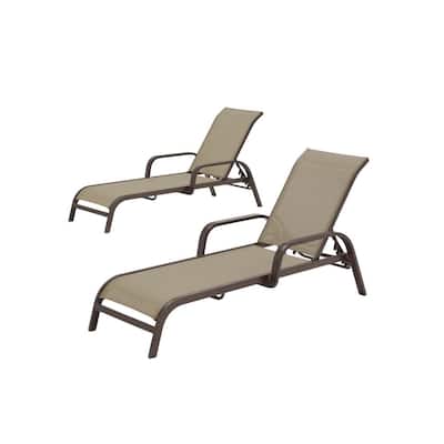 Commercial Grade Aluminum Dark Taupe Outdoor Stack Chaise Lounge with Sunbrella Elevation Stone Sling (2-Pack)