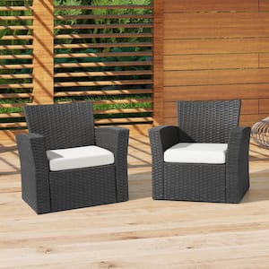 Fading Free 20 in. W. x 19.5 in. x 4 in. White Outdoor Patio Thick Square Lounge Chair Seat Cushion Set 2-Pack