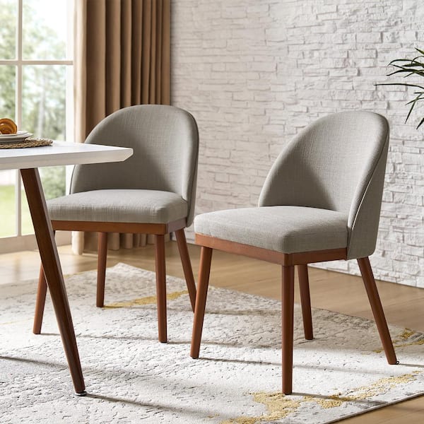 Hibbs Grey Modern Dining Chair with Solid Wood Legs Set of 2