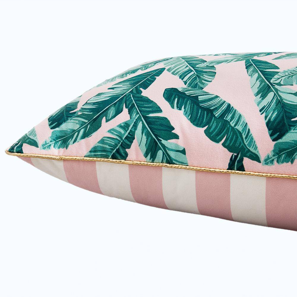 Tropical Palm Pink and White Striped Decorative Pillow