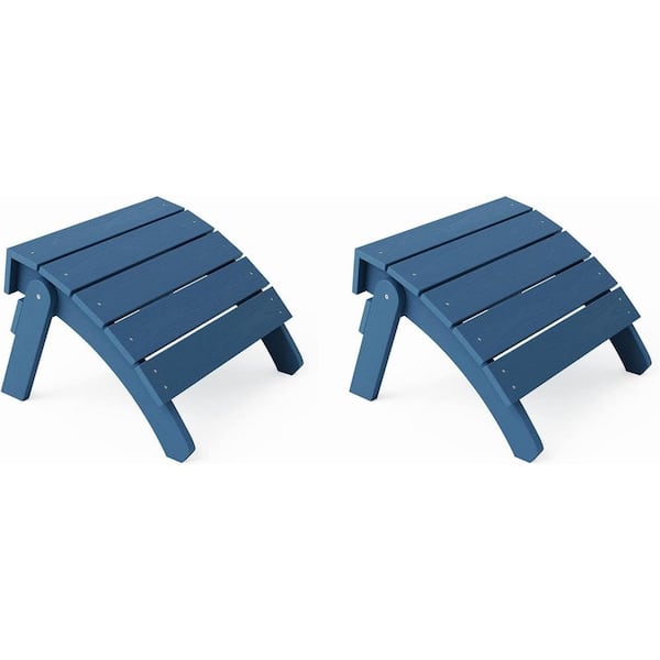 Mximu Navy Blue Plastic Classic Outdoor Folding Adirondack Ottoman (2-Pack)