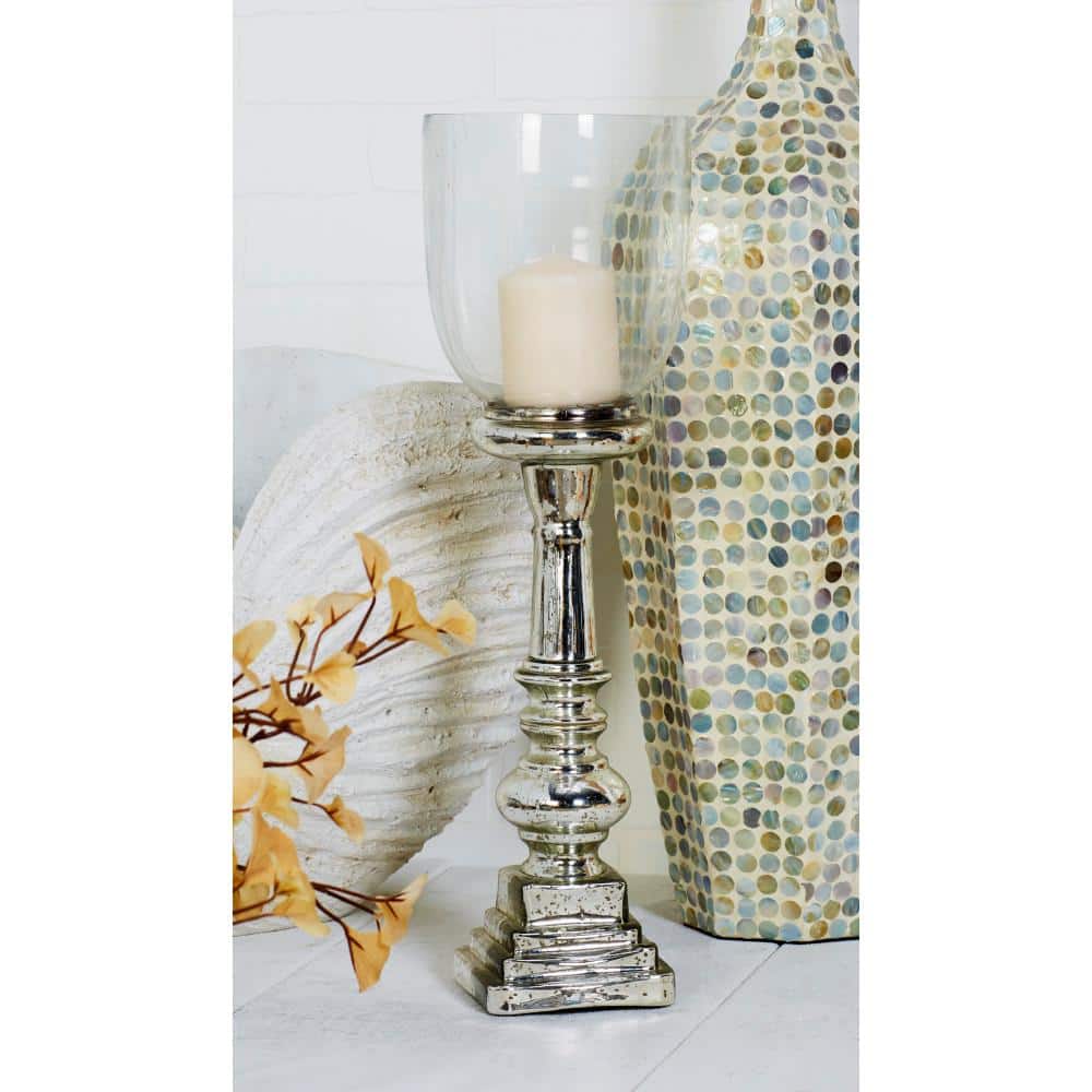 Tall Silver Mercury Glass Hurricane Candle Holder