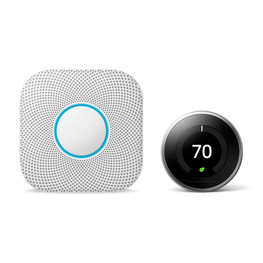 Google Nest Learning Thermostat 3rd Gen In Stainless Steel And Nest Protect Battery Smoke And Carbon Monoxide Detector Vbd3t2xx16 The Home Depot