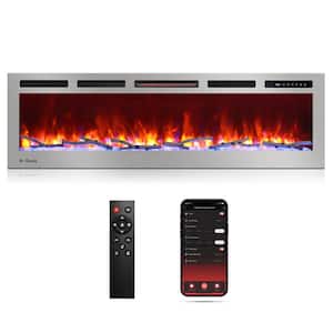 60 in. Smart Wi-Fi Infrared Electric Fireplace Crackling Sound Realistic Flame 1500W Quartz Heater Recessed/Wall Mounted