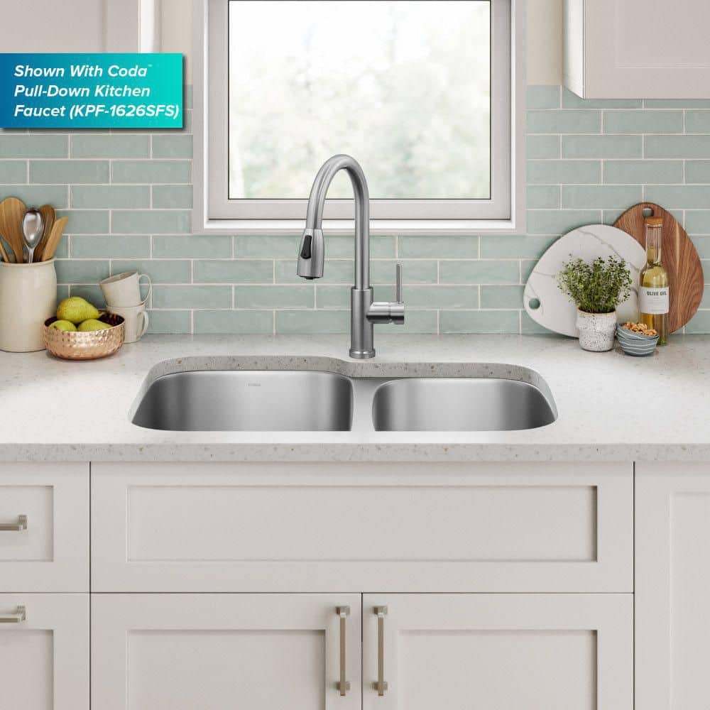 Premier 32-inch Satin Stainless Steel Double Bowl Undermount Sink
